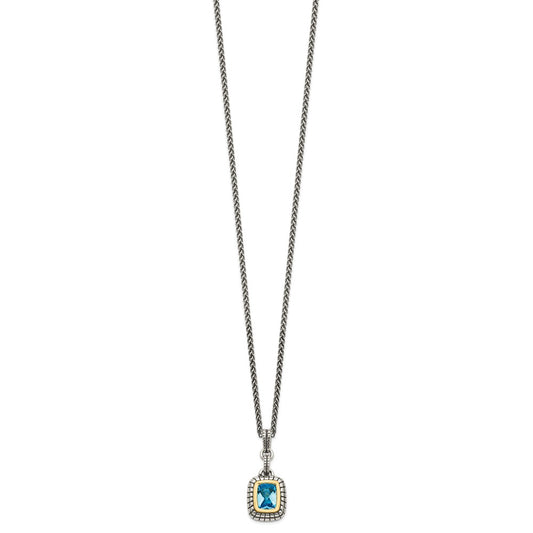 Shey Couture Sterling Silver with 14K Accent 18 Inch Antiqued Cushion Bezel Swiss Blue Topaz Necklace