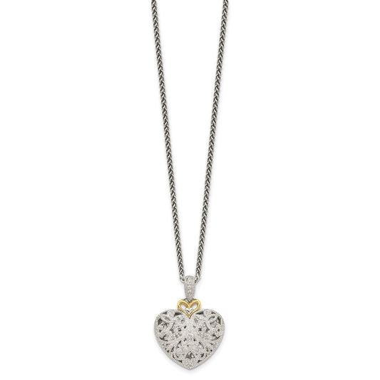 Shey Couture Sterling Silver Antiqued with 14K Accent 18 Inch Diamond Vintage Heart Necklace