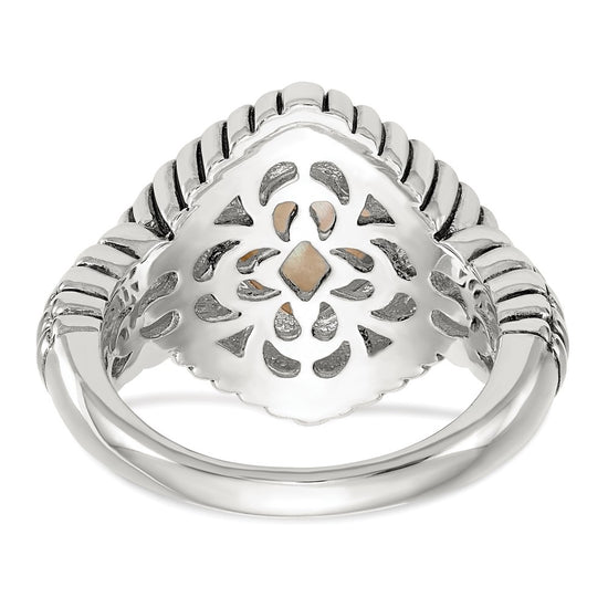 Shey Couture Sterling Silver with 14K Accent Antiqued Mother of Pearl Ring