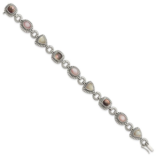 Shey Couture Sterling Silver 7.75 Inch Antiqued Pink/Black/White Mother of Pearl Bracelet