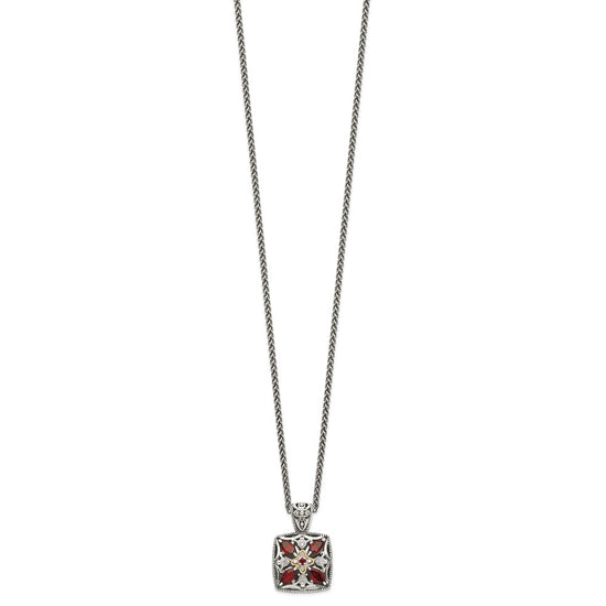 Sterling Silver w/14k Floral Gemstone Necklace