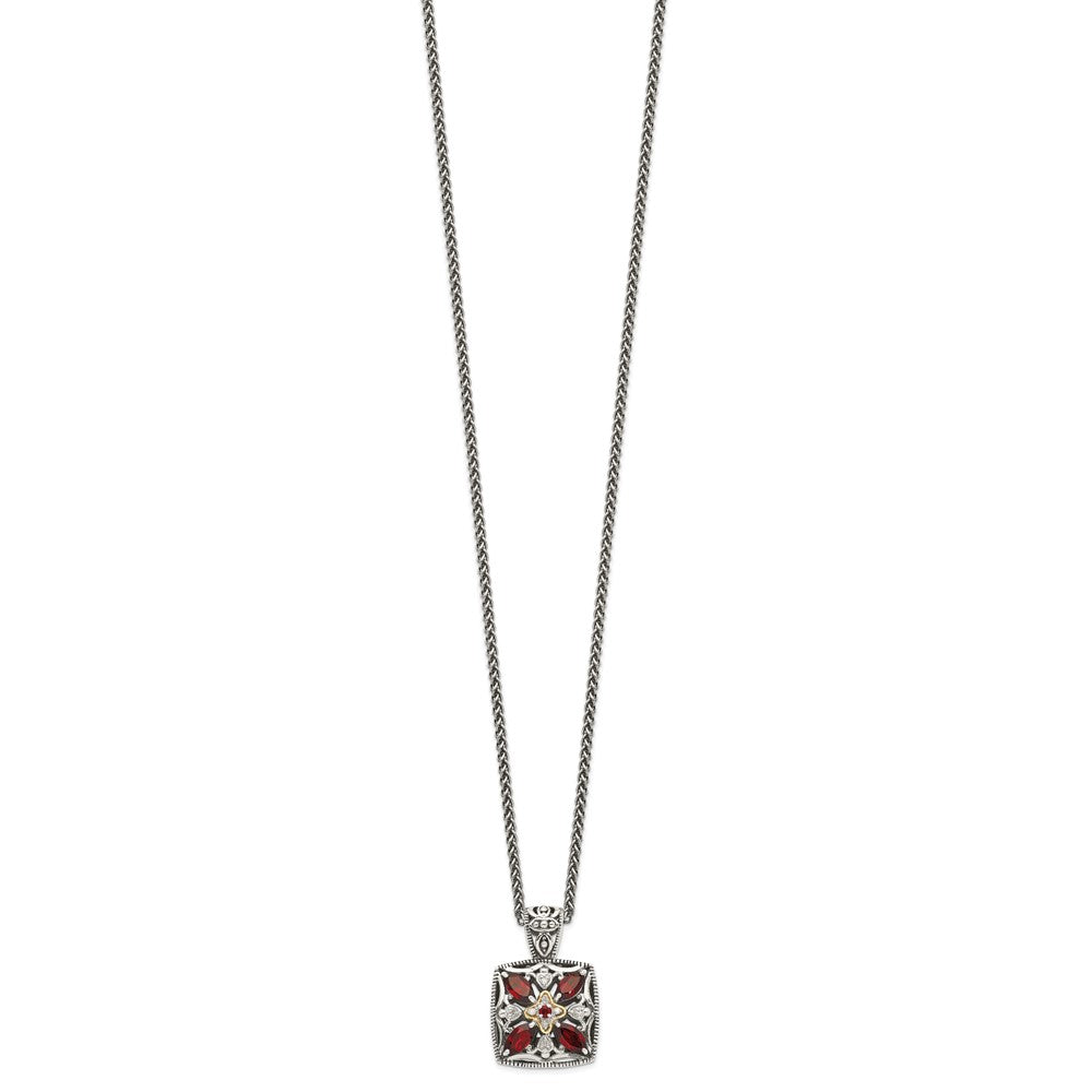 Sterling Silver w/14k Floral Gemstone Necklace