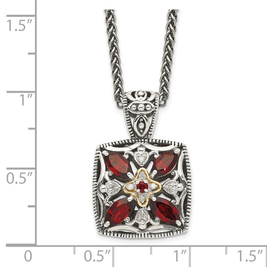 Sterling Silver w/14k Floral Gemstone Necklace