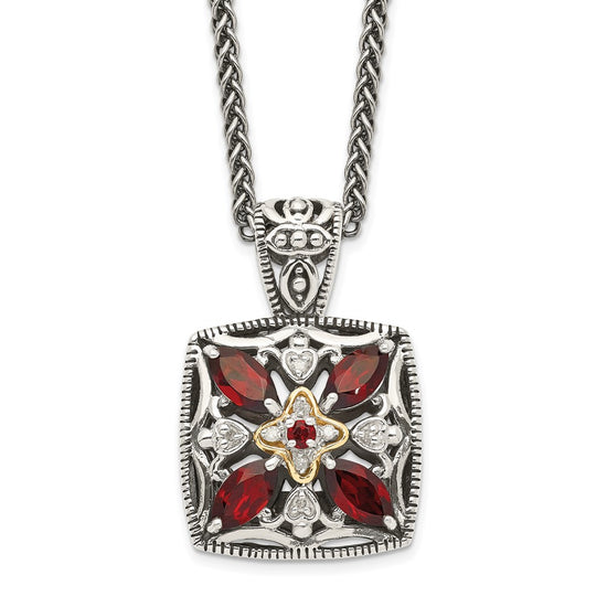 Sterling Silver w/14k Floral Gemstone Necklace