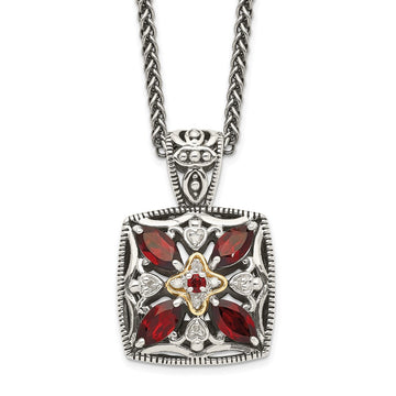 Sterling Silver w/14k Floral Gemstone Necklace