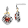Shey Couture Sterling Silver with 14K Accent Antiqued Diamond and Cushion Garnet Post Dangle Earrings