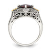 Shey Couture Sterling Silver with 14K Accent Antiqued Diamond and Checkerboard Cushion Garnet Ring