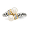Shey Couture Sterling Silver with 14K Accent Antiqued 5.5-6mm Freshwater Cultured Pearl and Diamond By-Pass Ring