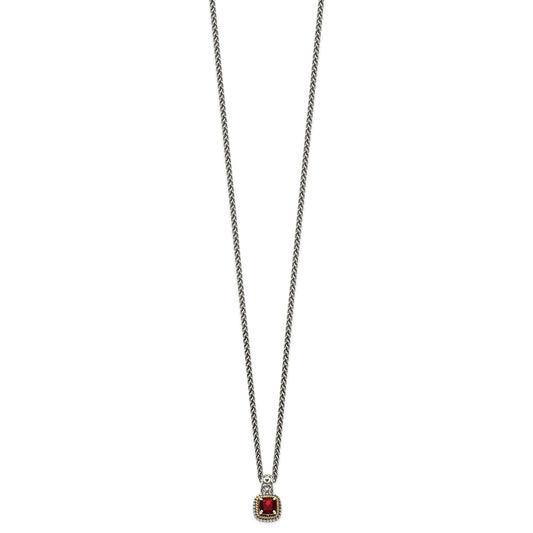 Shey Couture Sterling Silver with 14K Accent 18 Inch Antiqued Cushion Garnet Necklace