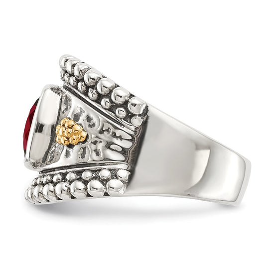 Sterling Silver w/14k Accent Antiqued Cushion Gemstone Rings