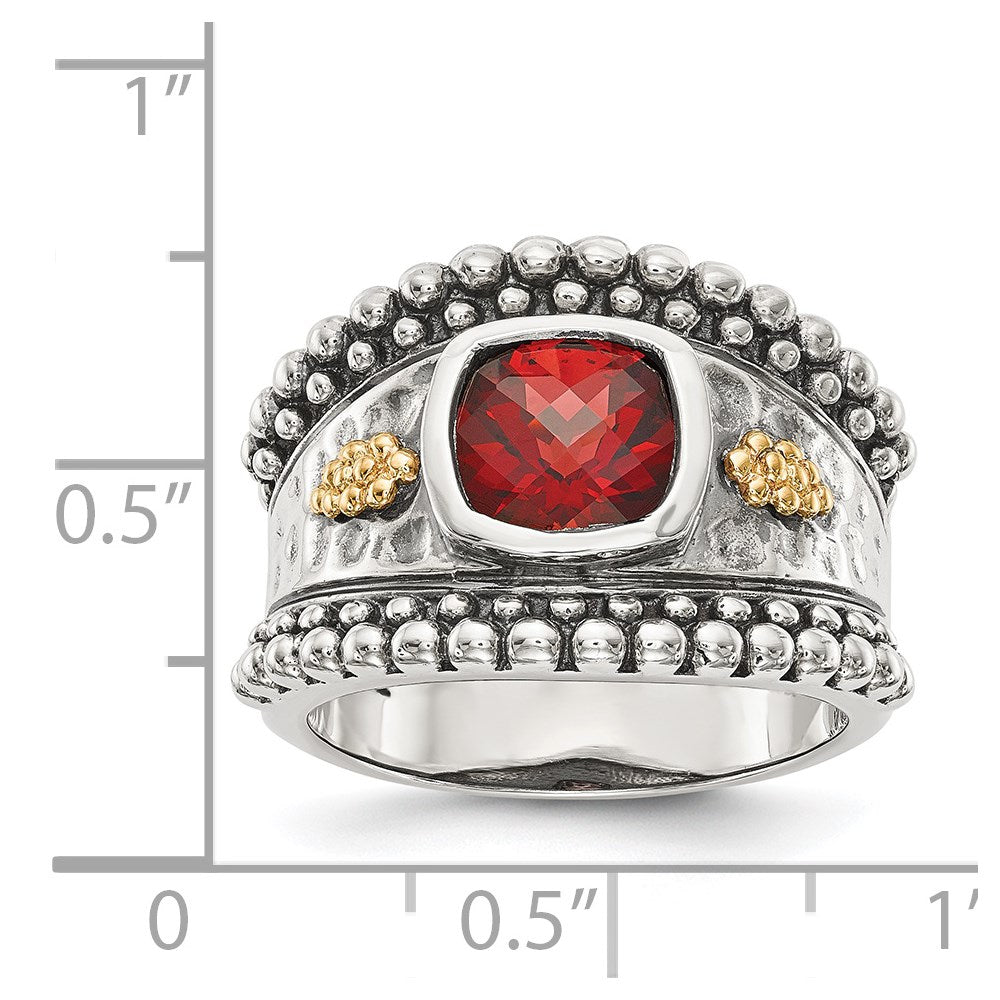 Sterling Silver w/14k Accent Antiqued Cushion Gemstone Rings