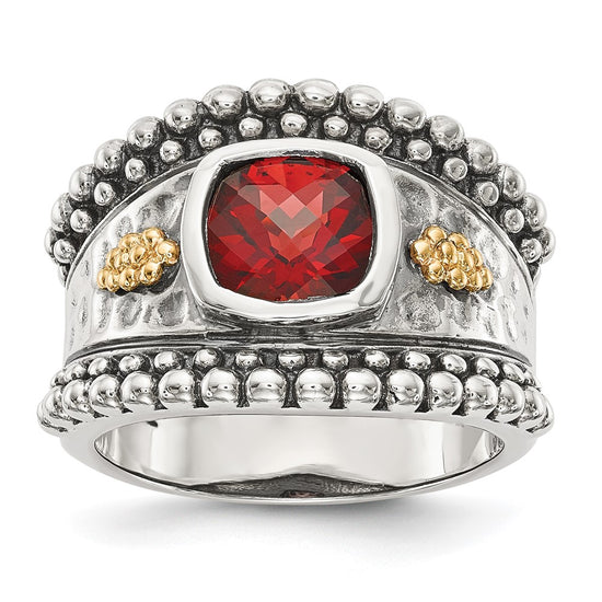 Sterling Silver w/14k Accent Antiqued Cushion Gemstone Rings