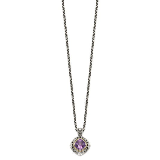 Shey Couture Sterling Silver with 14K Accent 18 Inch Antiqued Cushion Amethyst Necklace