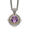 Shey Couture Sterling Silver with 14K Accent 18 Inch Antiqued Cushion Amethyst Necklace