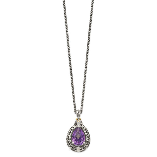 Sterling Silver w/14k Teardrop Gemstone Necklace