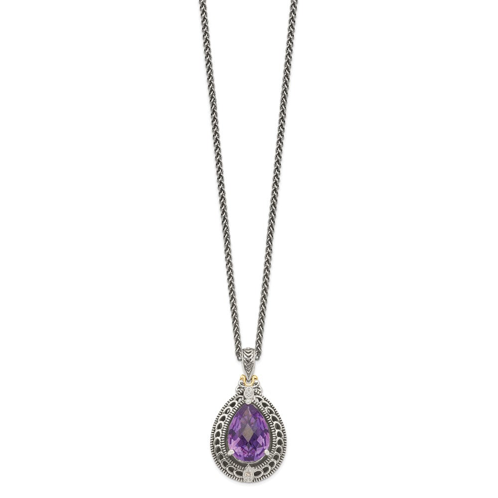 Sterling Silver w/14k Teardrop Gemstone Necklace