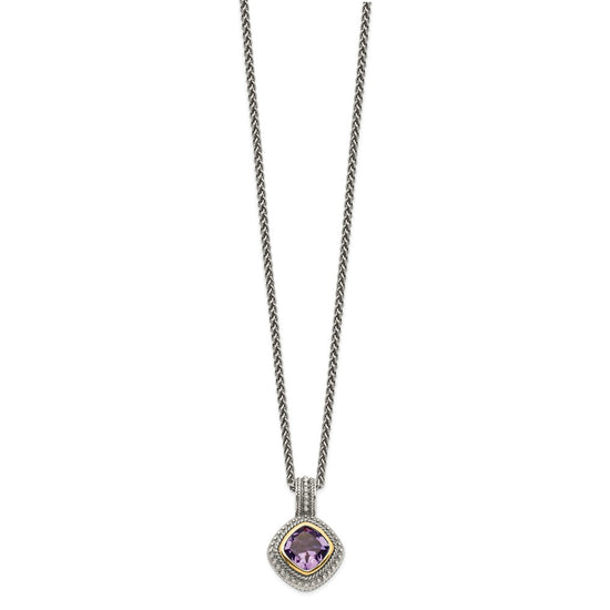 Shey Couture Sterling Silver with 14K Accent 18 Inch Antiqued Cushion Bezel Amethyst Necklace