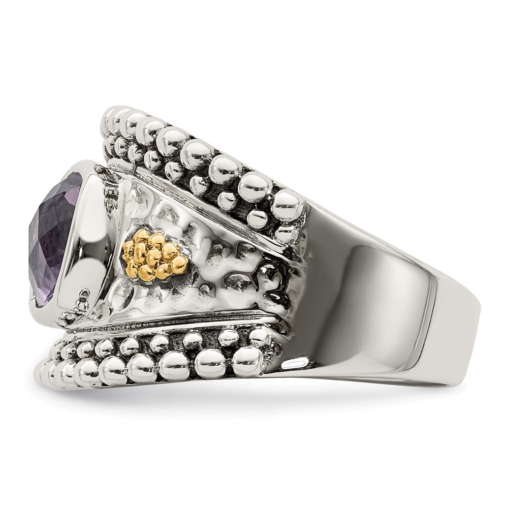 Sterling Silver w/14k Accent Antiqued Cushion Gemstone Rings