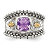 Shey Couture Sterling Silver with 14K Accent Antiqued Checkerboard-cut Cushion Bezel Amethyst Ring