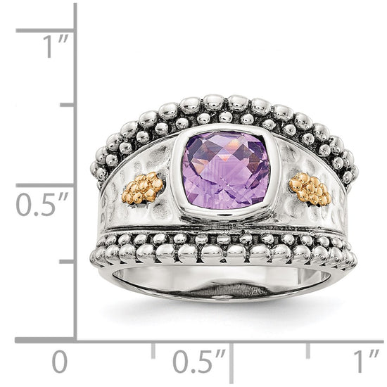 Sterling Silver w/14k Accent Antiqued Cushion Gemstone Rings