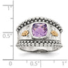 Shey Couture Sterling Silver with 14K Accent Antiqued Checkerboard-cut Cushion Bezel Amethyst Ring