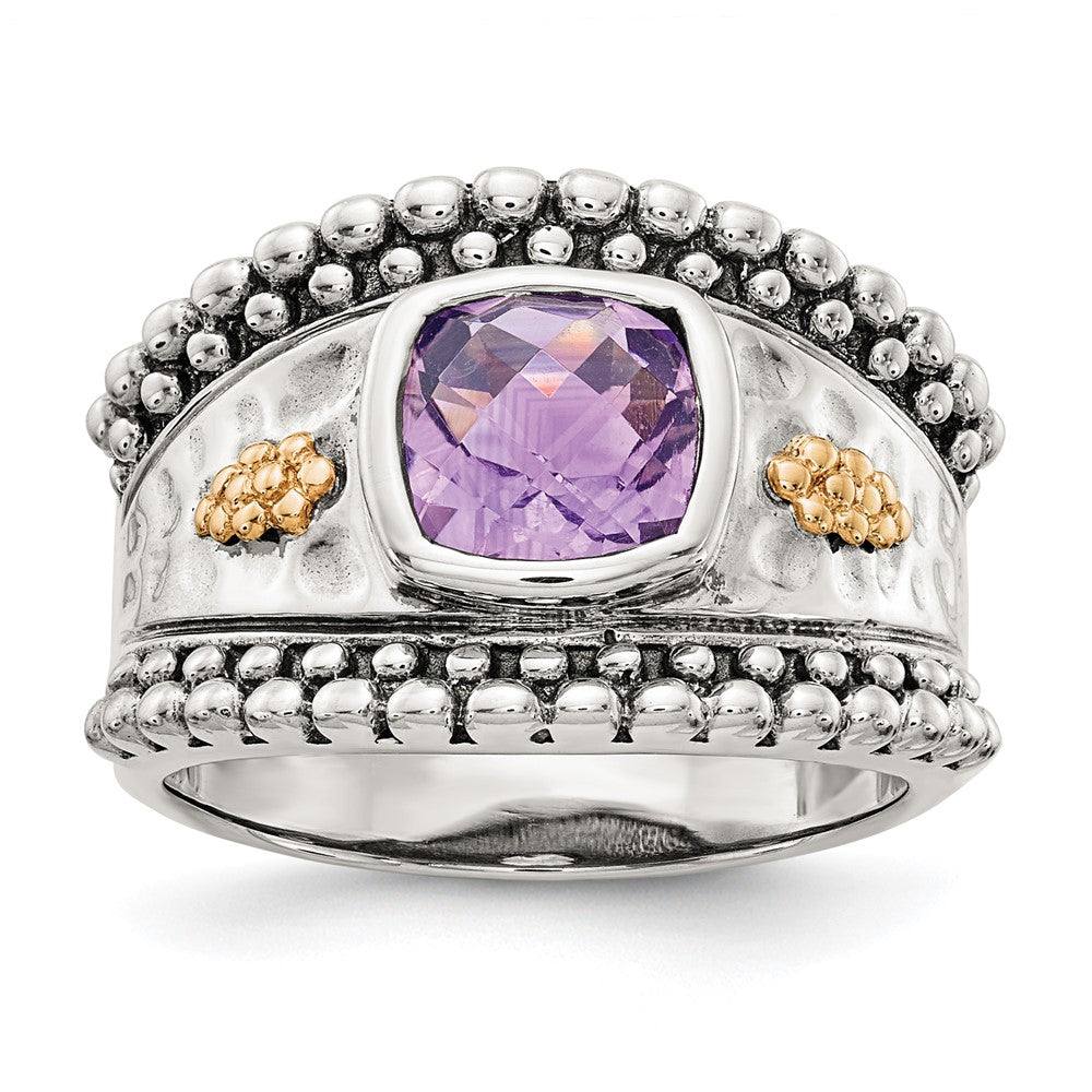 Sterling Silver w/14k Accent Antiqued Cushion Gemstone Rings