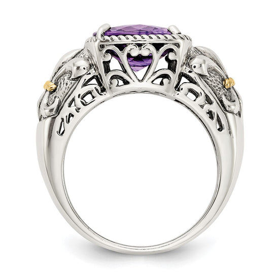 Sterling Silver Antiqued w/14k Gemstone Rings