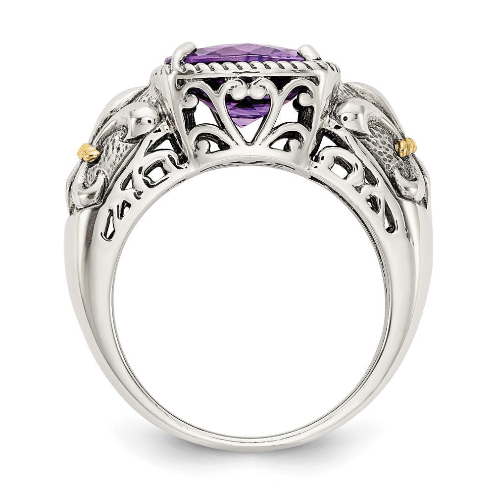 Sterling Silver Antiqued w/14k Gemstone Rings