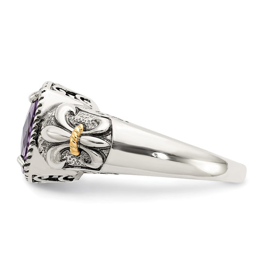 Sterling Silver Antiqued w/14k Gemstone Rings