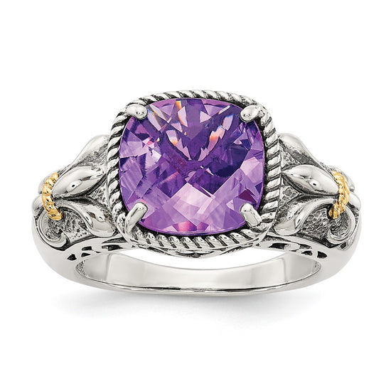 Sterling Silver Antiqued w/14k Gemstone Rings