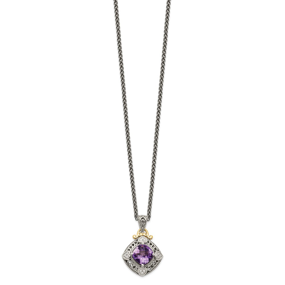 Shey Couture Sterling Silver with 14K Accent 18 Inch Antiqued Cushion Amethyst Necklace