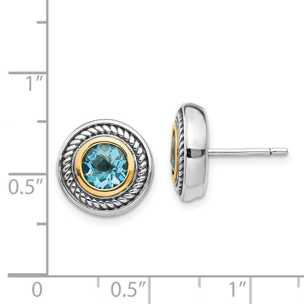 Shey Couture Sterling Silver with 14K Accent Antiqued Round Blue Topaz Post Earrings