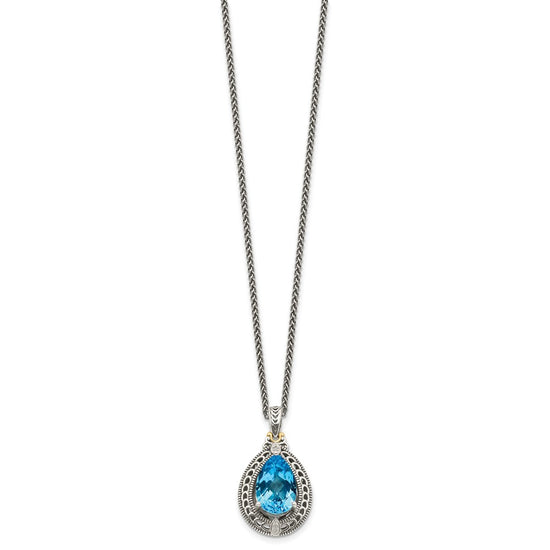 Sterling Silver w/14k Teardrop Gemstone Necklace