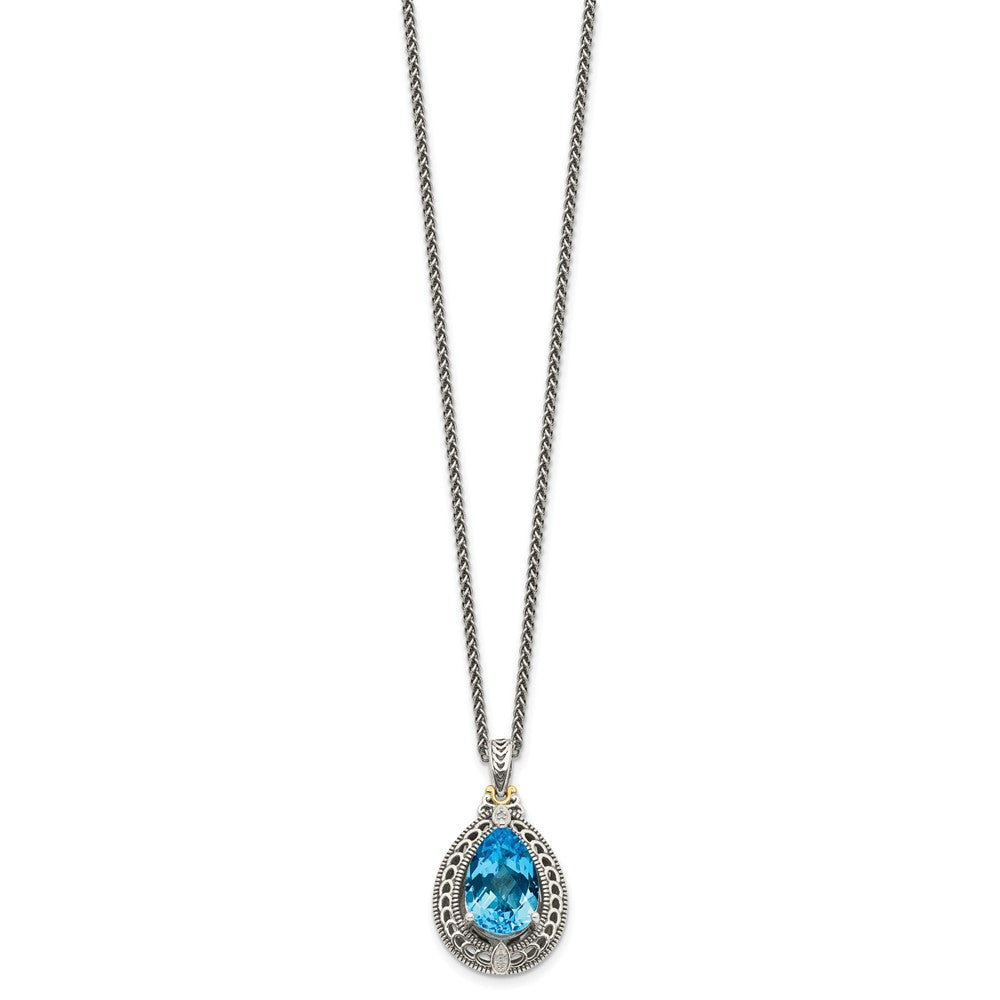 Sterling Silver w/14k Teardrop Gemstone Necklace