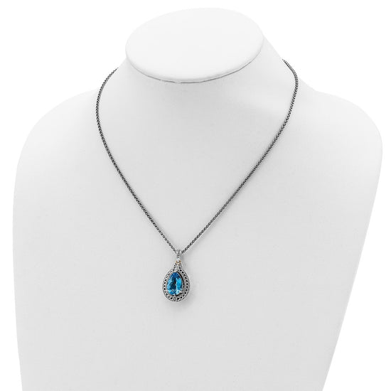 Sterling Silver w/14k Teardrop Gemstone Necklace