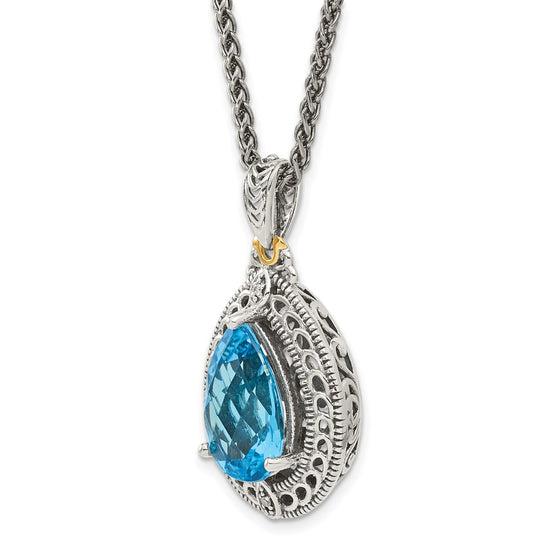Sterling Silver w/14k Teardrop Gemstone Necklace