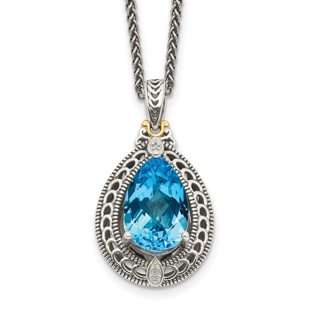 Sterling Silver w/14k Teardrop Gemstone Necklace