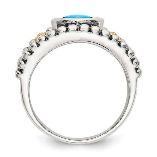 Sterling Silver w/14k Accent Antiqued Cushion Gemstone Rings