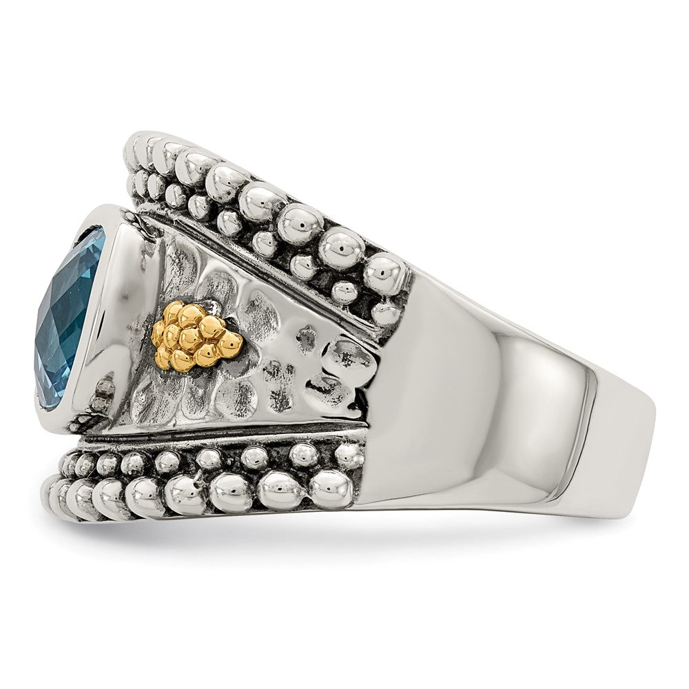 Sterling Silver w/14k Accent Antiqued Cushion Gemstone Rings