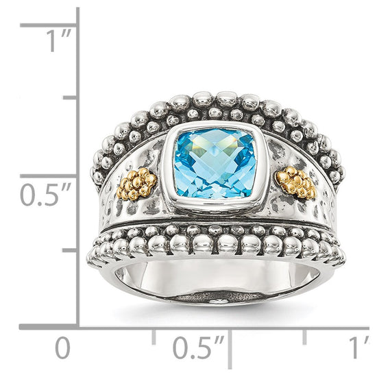 Sterling Silver w/14k Accent Antiqued Cushion Gemstone Rings