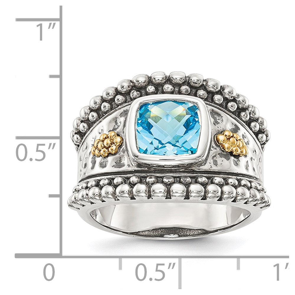 Sterling Silver w/14k Accent Antiqued Cushion Gemstone Rings