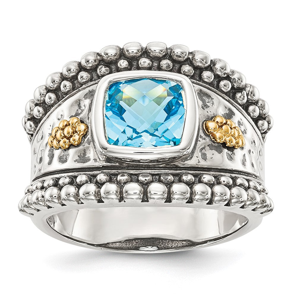Sterling Silver w/14k Accent Antiqued Cushion Gemstone Rings