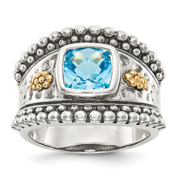 Sterling Silver w/14k Accent Antiqued Cushion Gemstone Rings