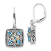 Shey Couture Sterling Silver with 14K Accent Antiqued Diamond and Marquise Blue Topaz Leverback Earrings