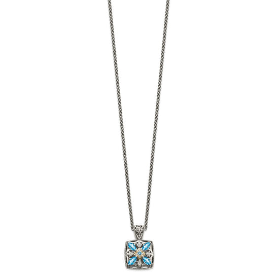 Sterling Silver w/14k Floral Gemstone Necklace