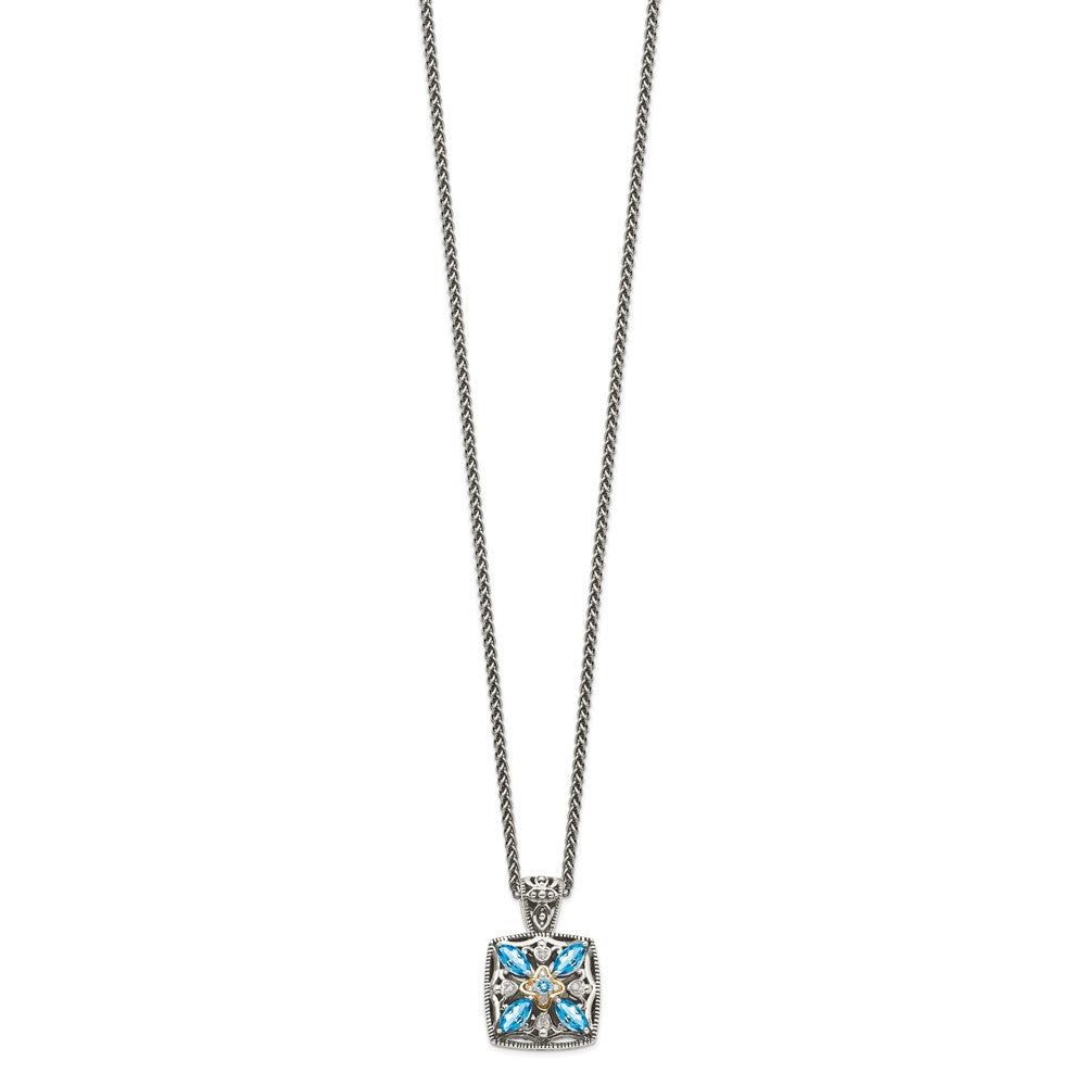 Sterling Silver w/14k Floral Gemstone Necklace