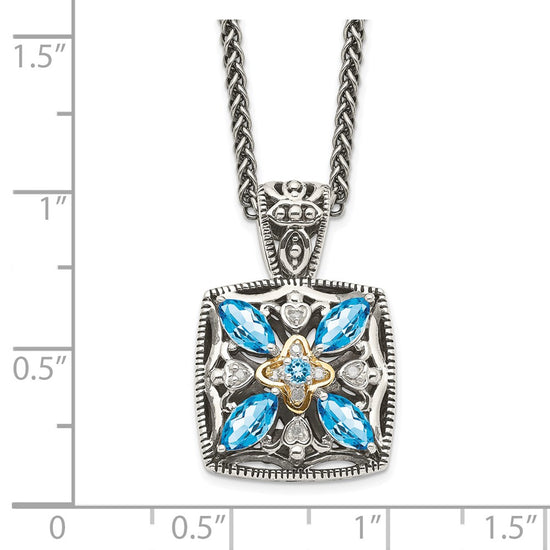 Sterling Silver w/14k Floral Gemstone Necklace