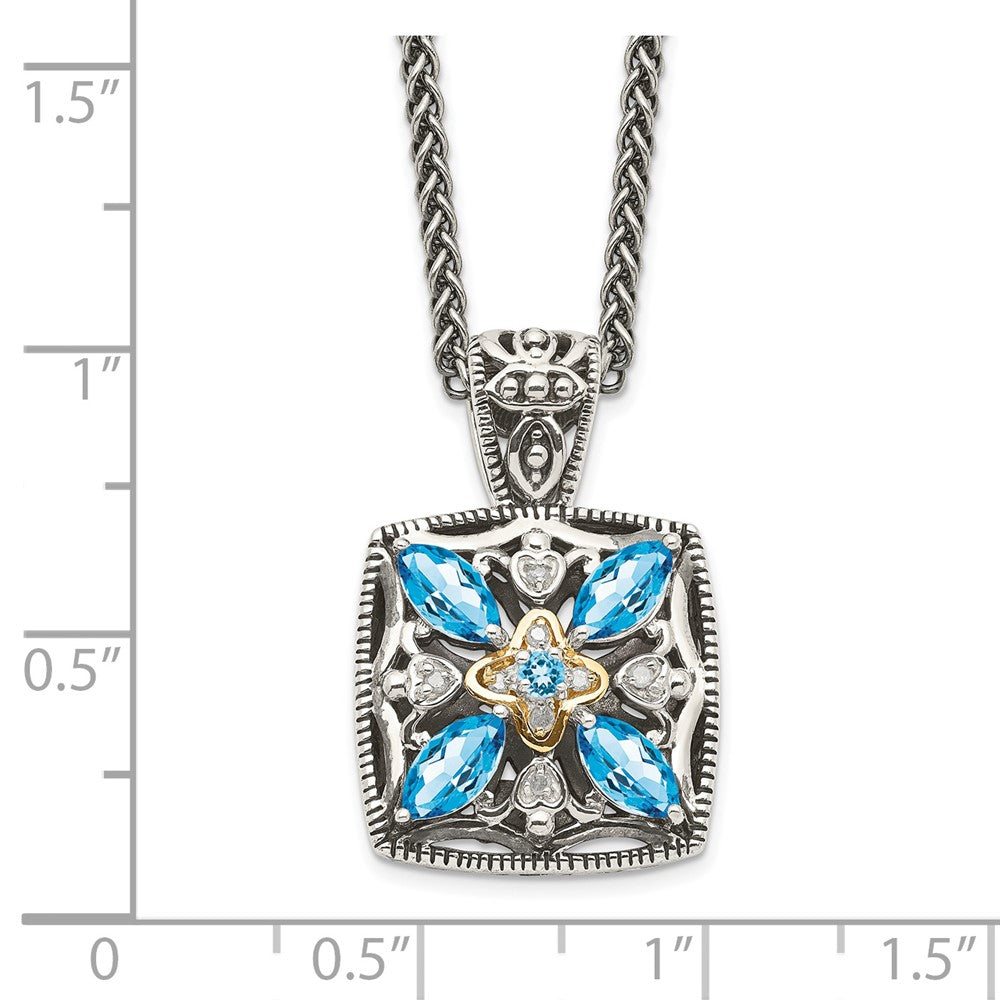 Sterling Silver w/14k Floral Gemstone Necklace