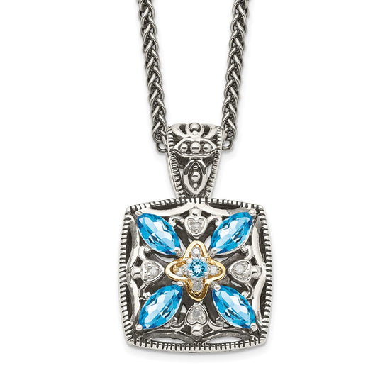 Sterling Silver w/14k Floral Gemstone Necklace