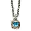 Shey Couture Sterling Silver with 14K Accent 18 Inch Antiqued Cushion Blue Topaz Necklace